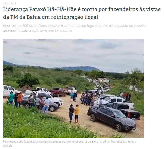 Gewalt von Farmern gegen Indigene Pataxó Hã-Hã-Hãe in Bahia