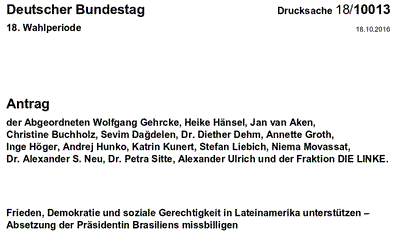 Antrag im Deutschen Bundestag: "Bundestag soll Rousseff-Amtsenthebung missbilligen"