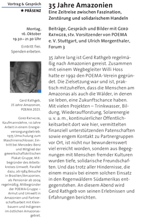 Beiträge, Gespräch und Bilder mit Gerd Rathgeb, stv. Vorsitzender von POEMA e.V. Stuttgart, und Ulrich Morgenthaler, Forum 3
